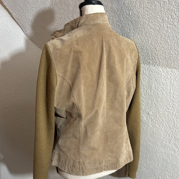 Coldwqter creek women’s leather brown jacket size medium with polyester sleeves - Picture 4 of 6